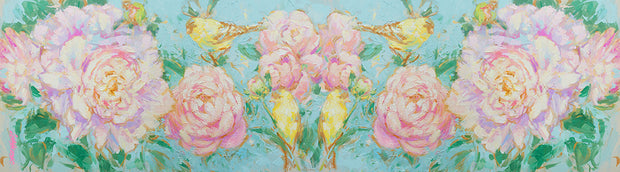 Peony and Songbirds - silk blend scarf