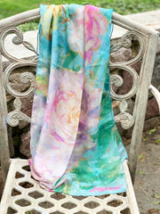 Peony and Songbirds - silk blend scarf