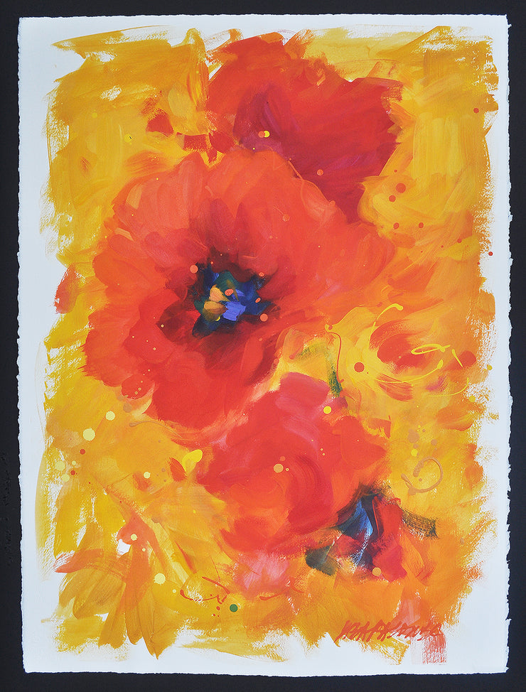 original on paper red poppies with gold background Serendipity #1